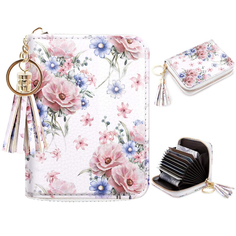 Coco Rossi Women's Card Case RFID Cute Flowers Small Wallet Card Holder, White Floral - Image 1